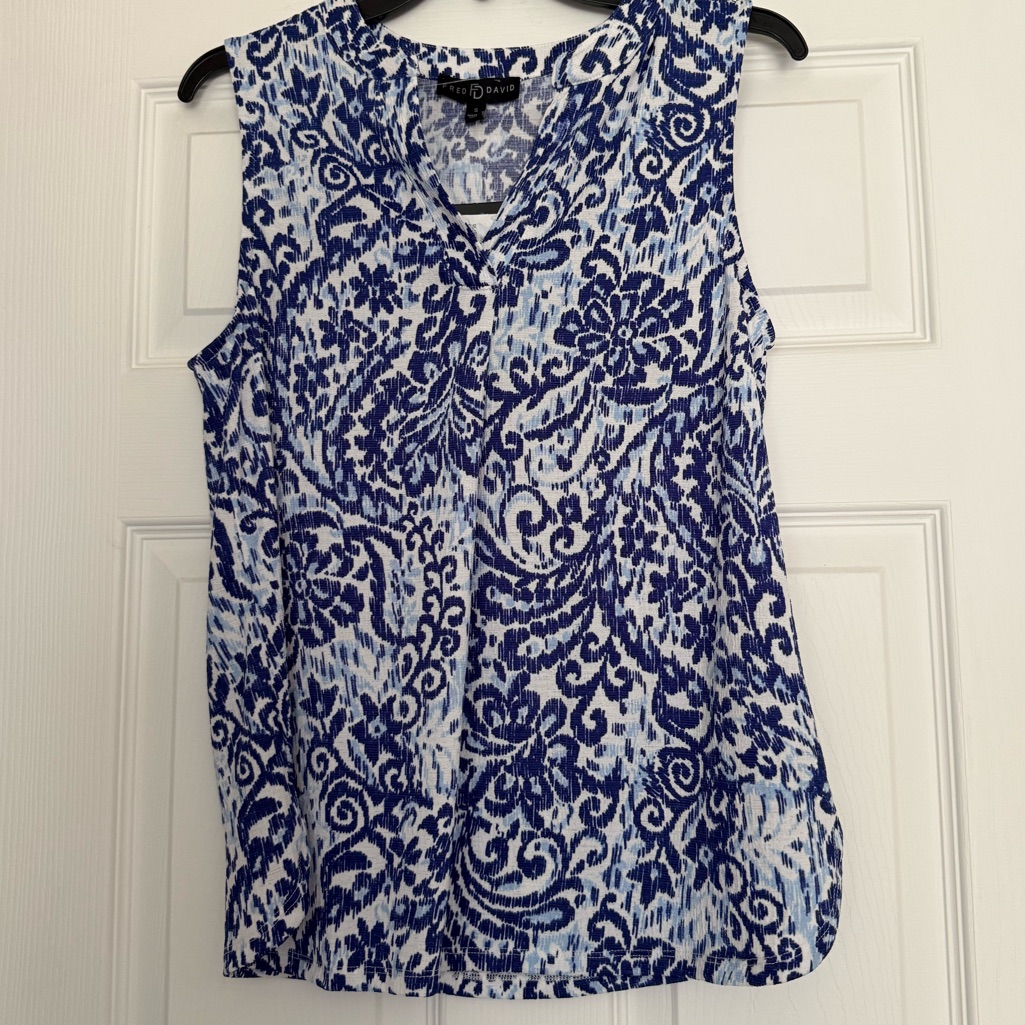 Fred David Blue And White Floral Blouse Fred David Blue And White Floral Blouse